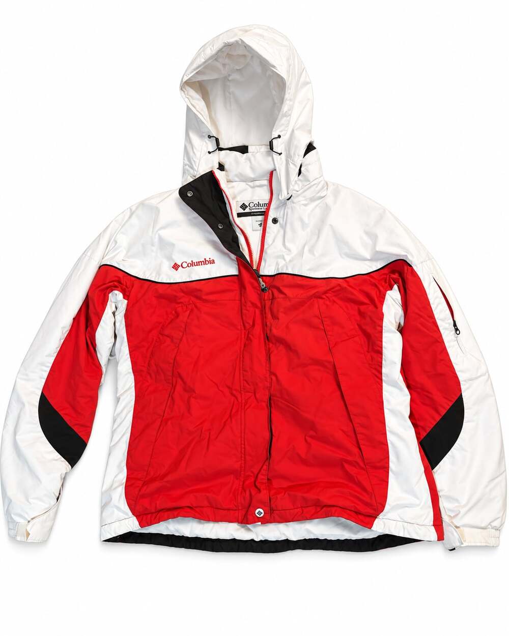 Women’s Columbia Ski Jacket Size XL Red White Hooded Winter Coat